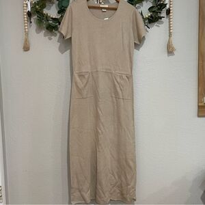 NWT J.JILL Linen Cotton Maxi Dress Flax Color Sz Small
